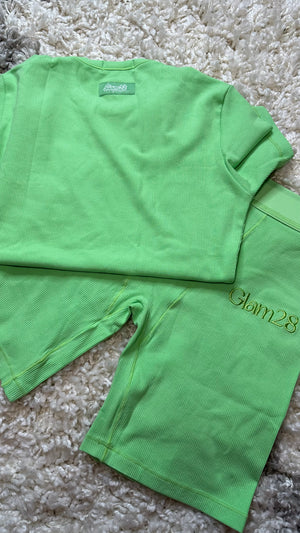 Ribbed Short Sleeve/Shorts Set-“LIME”